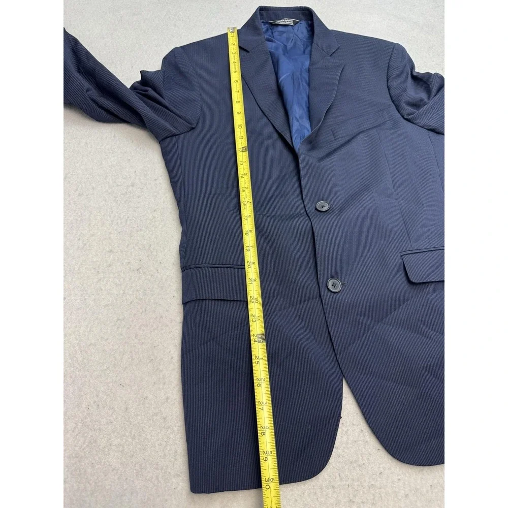Saks Fifth Avenue Blazer Mens 38 Blue Wool Trim Fit Pinstripe Suit Jacket
